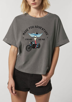 Tee-shirt gris femme imprimé ange surfant sur moto 100% coton bio certifié