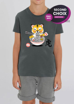 Steezywave tee-shirt enfant gris coton bio motif tigre